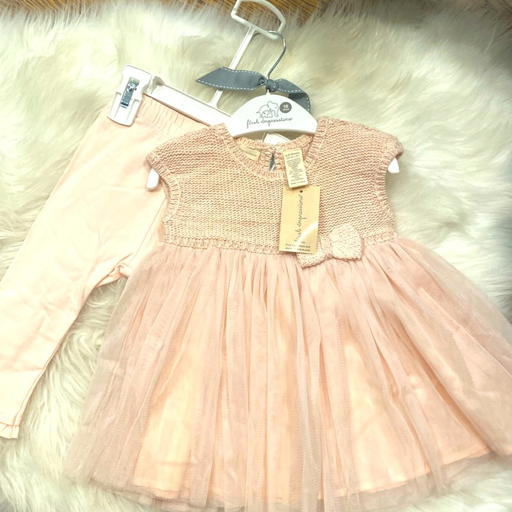 6-9m Sleeveless sparkle dusty pink sweater tulle dress w/ matching leggings NWT